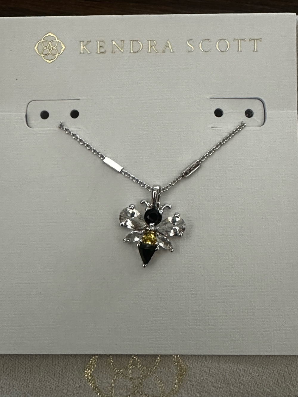 Kendra Scott Silver Floral Pendant Necklace with Black and Yellow Stones - Picture 2 of 5